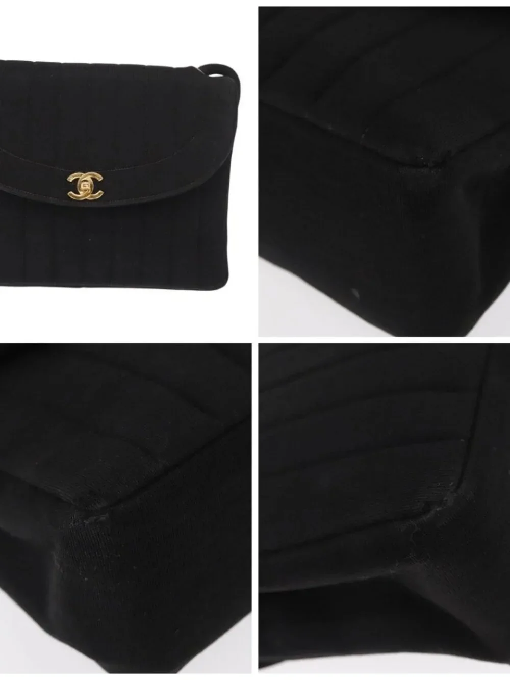 CHANEL Mademoiselle Shoulder Bag Cotton Black Gold CC Auth bs31506